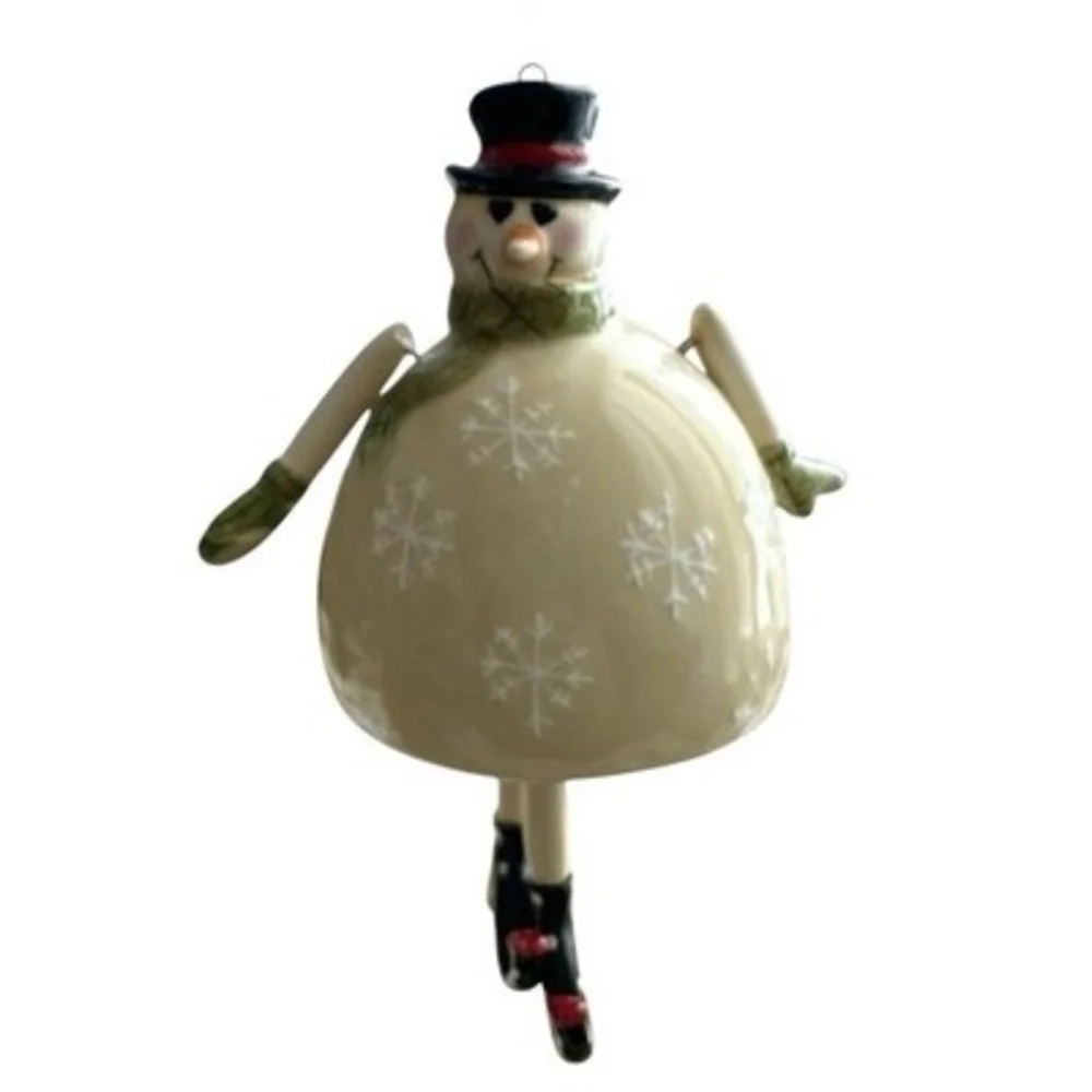 Pier 1 Imports Ceramic Snowman Ice Skater Christmas Ornament Top Hat Snowflake